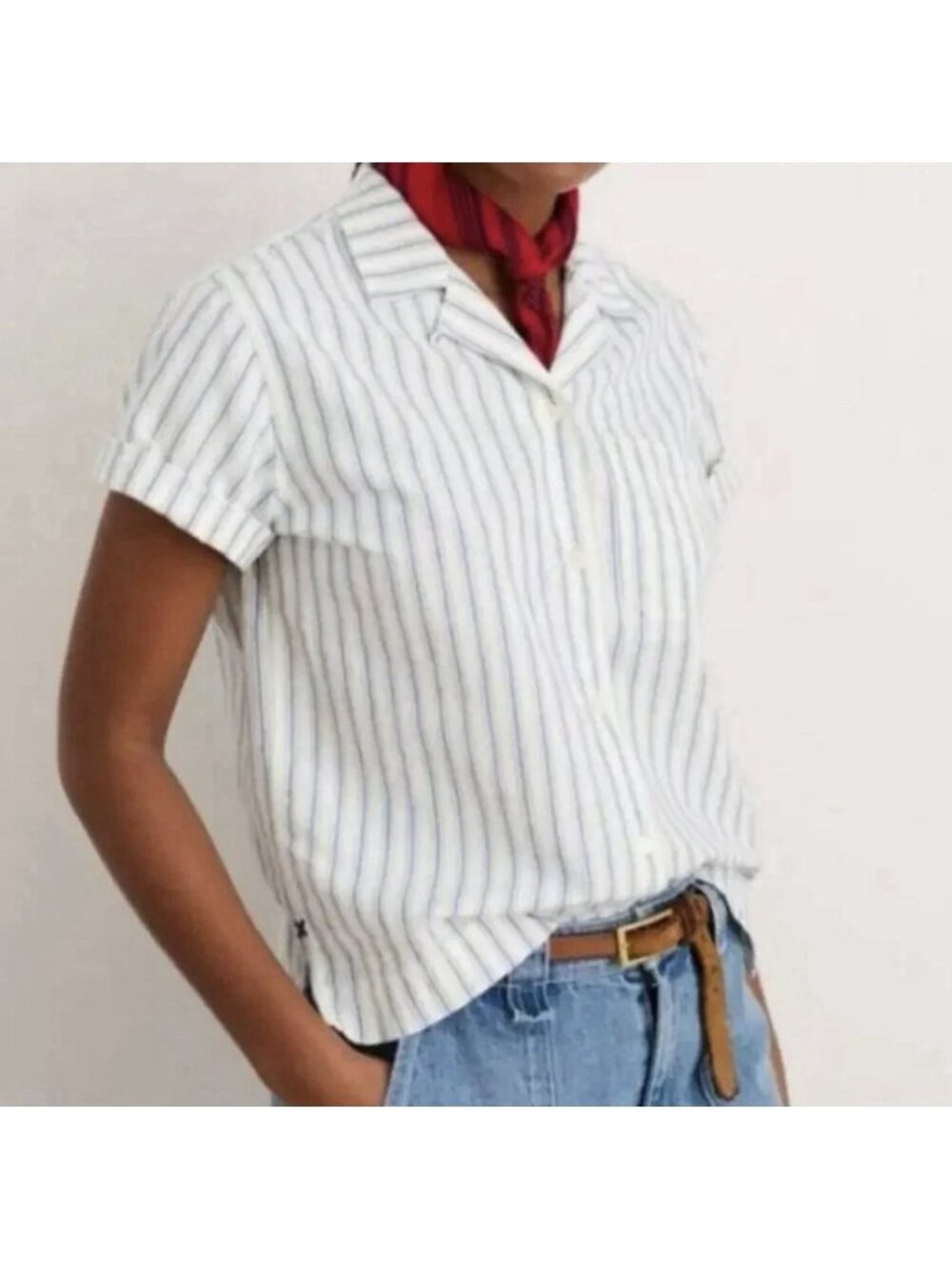 ALEX MILL Women’s Ticking Stripe Cotton Linen Maddie Camp Shirt Garmentory M